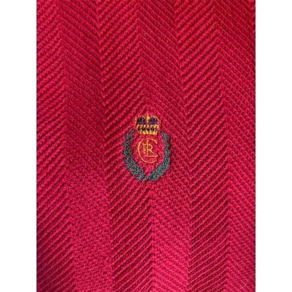 Ralph Lauren Chaps Vintage Sweater Mens Large Red Crest Herringbone Hand Framed - Picture 3 of 9